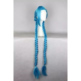 ANOGOL Peluca Cosplay Jinx Lol Azul Trenzas Larga League Of Legends