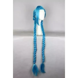 ANOGOL Peluca Cosplay Jinx Lol Azul Trenzas Larga League Of Legends