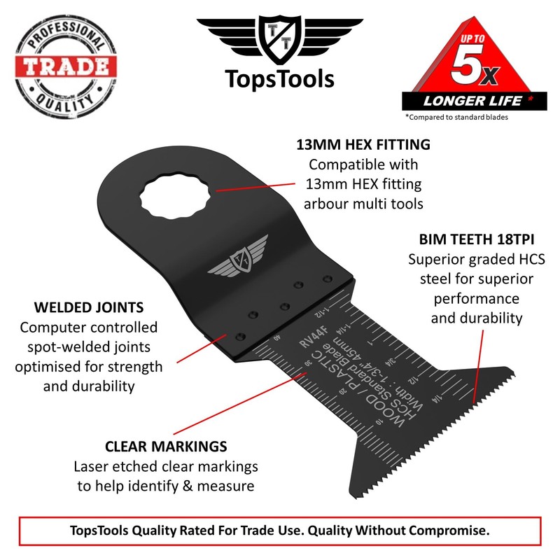 5 x 45mm TopsTools RV44F_5 Fine Tooth 13mm HEX Fitting