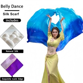 Tefrica Women's Hand Made Chinese Real Silk Belly Dance Veils Gradient Colors 250 * 114cm (Turquoise blue)