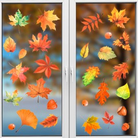 6Pcs Fall Window Decorations, Thanksgiving Window Decor Maple Window Clings Double Sided Window Stickers for Autumn Thanksgiving Christmas Seasonal Glass Office Classroom Window Decals(Style B)