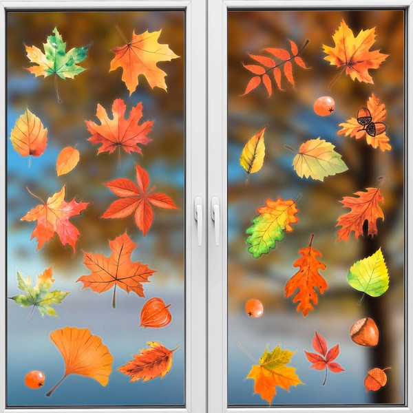 6Pcs Fall Window Decorations, Thanksgiving Window Decor Maple Window Clings