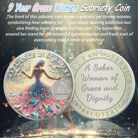 Artsy Grace Women 9 Year Sobriety Coin - Recovery Butterfly AA Coins - Sister Power Addiction NA AA Chips and Medallions - Celebrate 1-10 Years Narcotics Alcoholics Anonymous Gifts for Men Women