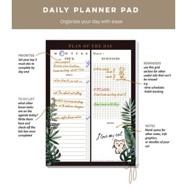 Undated Daily Planner Pad Tear Off Pages A5 50 Sheets, Simple Botanical design, unisex (SONYA)