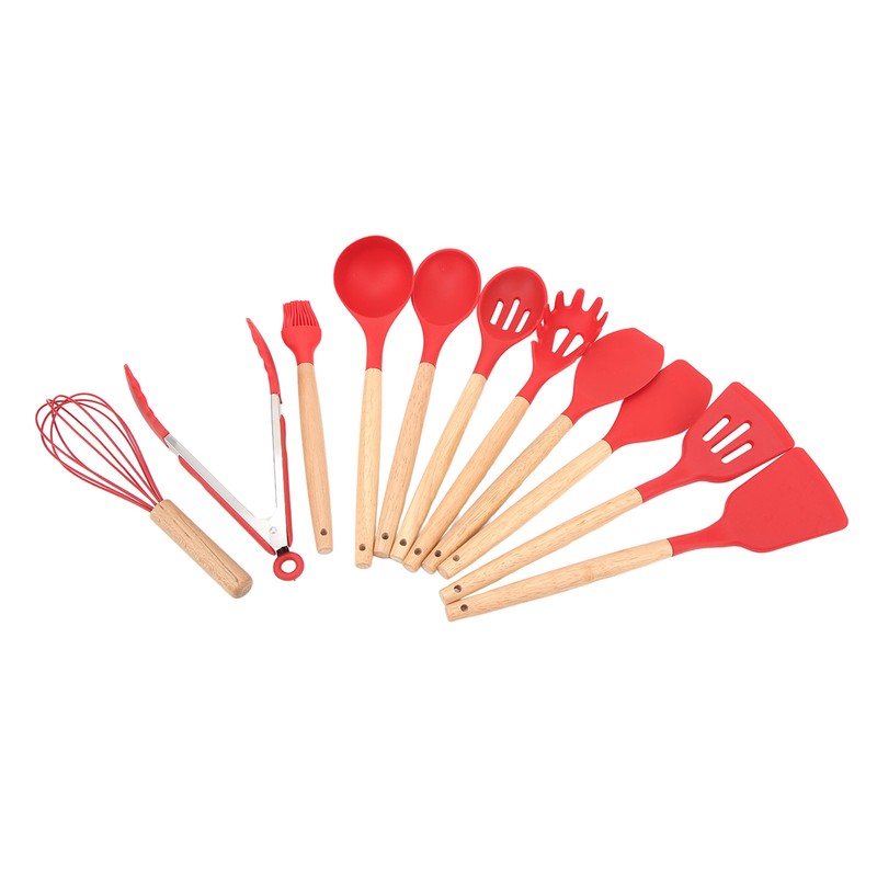 12 PCS Kitchen Cooking Utensils Set Ergonomic Wooden Handle Silicone