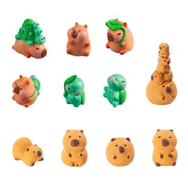 Kotkiddy Mini Capybara Figurines, Pack of 12 Mini Capybara and Mini Turtle Resin Animals for Dollhouse, Car, Dashboard, Fairies, Garden, Capybara, Birthday Decoration