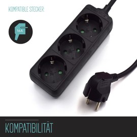 Ewent EW3959 Power Outlet Strip, 3 sockets, black