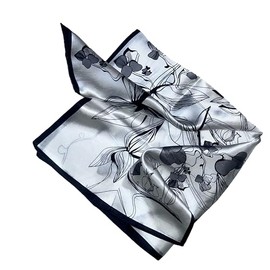 Pure Silk Square Scarf, 20 x 20 inches. Luxurious accessory for Neck, Head or Handbag (Botanical Pattern - Black/White)