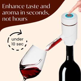 Vin Fresco Electric Wine Dispenser and Red Wine Aerator - One Button Electric Wine Aerator - Built in Wine Pourer Spout Aerator - Pumps and Dispenses Wine, Fits Most Bottles (White & Rose Gold)