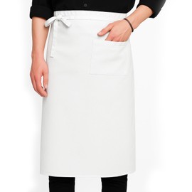 MBAIYO Apron with Pocket, Adjustable Long Front Tie, 68 x 70 cm, Cooking Apron, Half Waiter's Apron, Work Waist Apron, Black, for Men, Kitchen, Restaurant, Bistro, Florist, Cafe, White