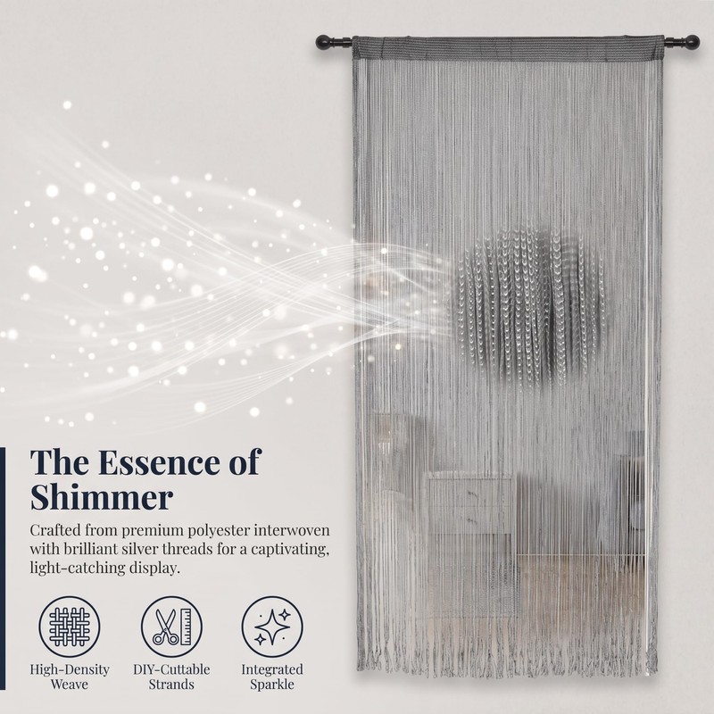 100×200cm String Door Curtain Fly Screen Partition Curtain (Silver Gray)
