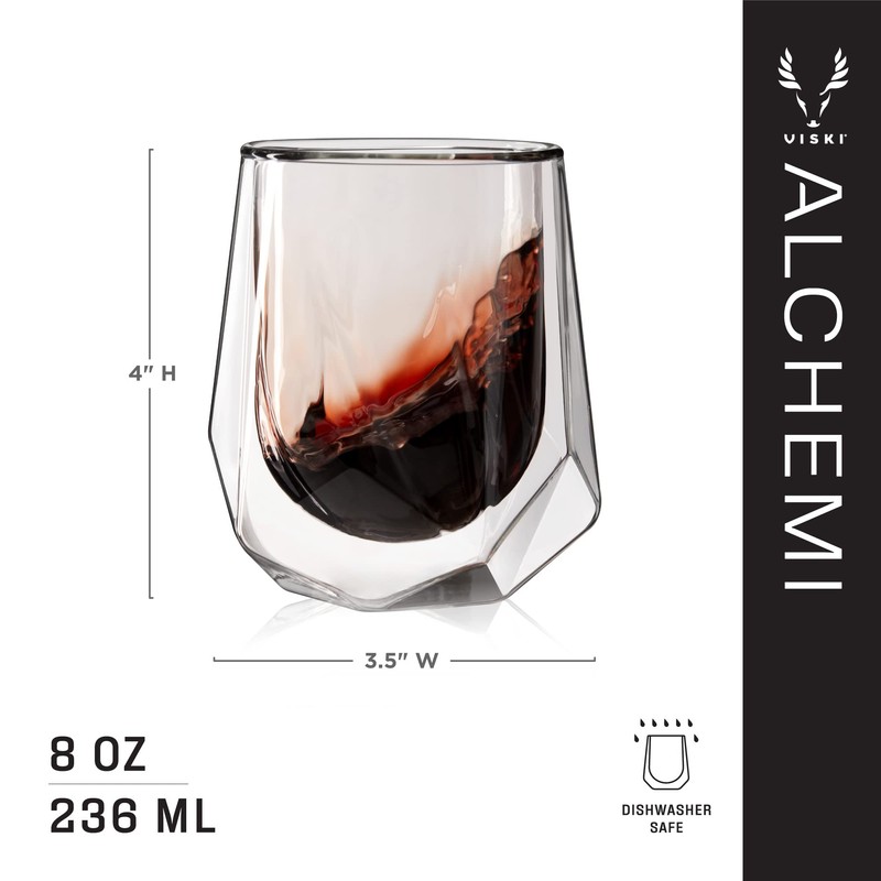 Viski Alchemi Aerating Wine Glass, Double Walled Tasting Tumbler for