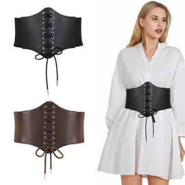 YMTWSRY Corset Belt, Pack of 2 Waist Belts, Women's Pirate Corset, Wide Belt for Dress, Black and Brown, Waist Corset, Vintage Corset, Waspie for Dresses, Cosplay Costume, Black / Brown