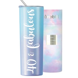 Onebttl 40th Birthday Gifts for Women, Female, Her - 40 and Fabulous - 20oz/590ml Stainless Steel Insulated Tumbler with Straw, Lid, Message Card - (Blue Purple)