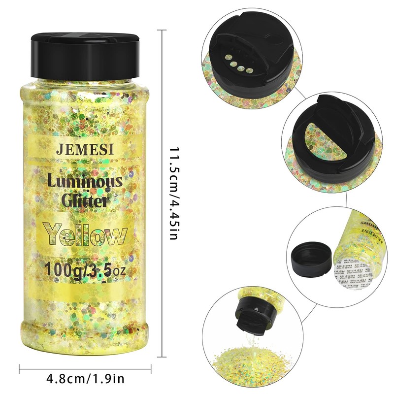 JEMESI Luminous Sequins, Yellow 100 g Opal Chunky Glitter, Glitter