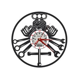 Time Vault Treasures Vinyl Record Clock - Records for Wall - Record Art - Wall Clock - Vintage re-purposed- Mechanic - Engine