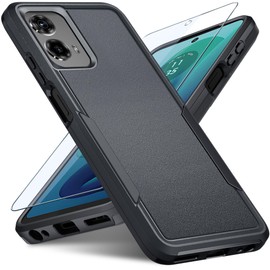 Janmitta Compatible with Moto G 5G 2024 Case with Tempered Glass Screen Protector,Heavy Duty Rugged Shockproof Full Body Protective Cover,Black Matte