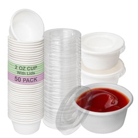 EcoQuality 2 Oz Compostable Portion Cups with Lids - Condiment Souffle Cups with Lid - Biodegradable Sauce Cups - Disposable Sample Cups, Slime, Jello Shot Cups, Food Storage, Takeout, Dressing (500)