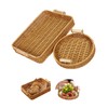 Handwoven Rattan Serving Tray Set Rectangular Round Basket with Handle