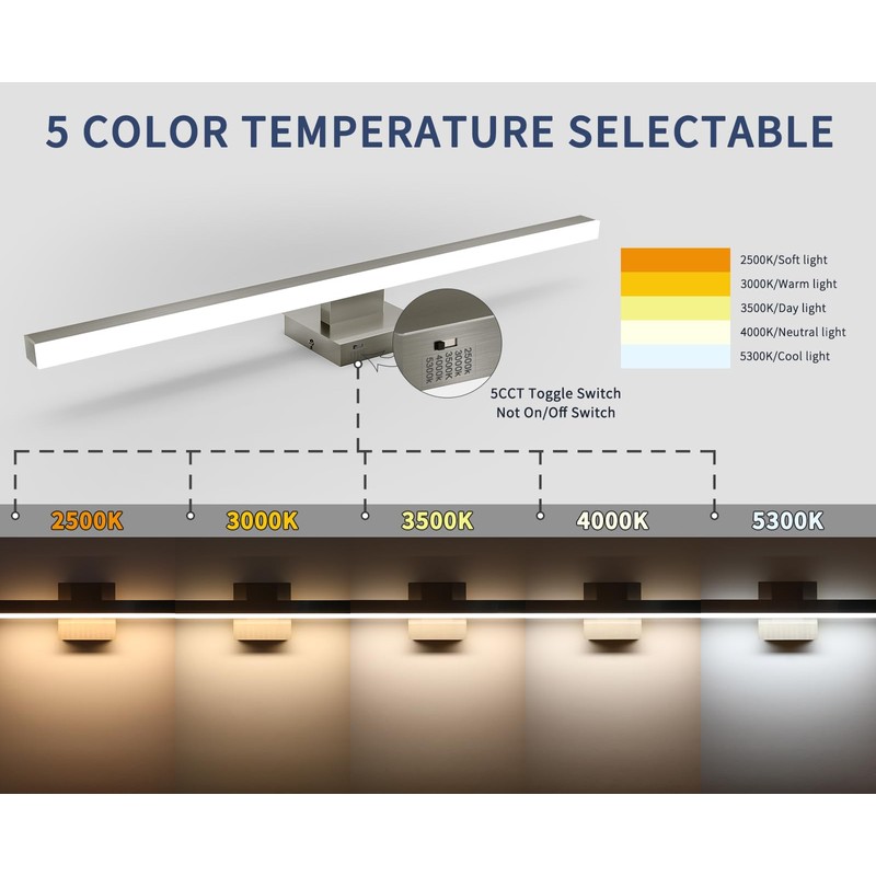 Joossnwell Brushed Nickel Vanity Light for Bathroom Lighting Fixtures Over