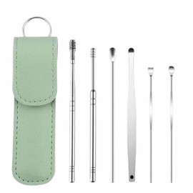 Portable Deluxe 6-Piece Ear Pick Set Green 6ea