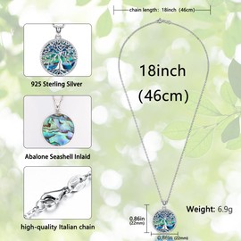 Tree of Life Necklace for Women Sterling Silver Family Tree of Life Pedant Natural Abalone Shell Tree Jewelry Birthday Anniversary Mothers Day Gifts Tree Jewelry for Mom Daughter Wife