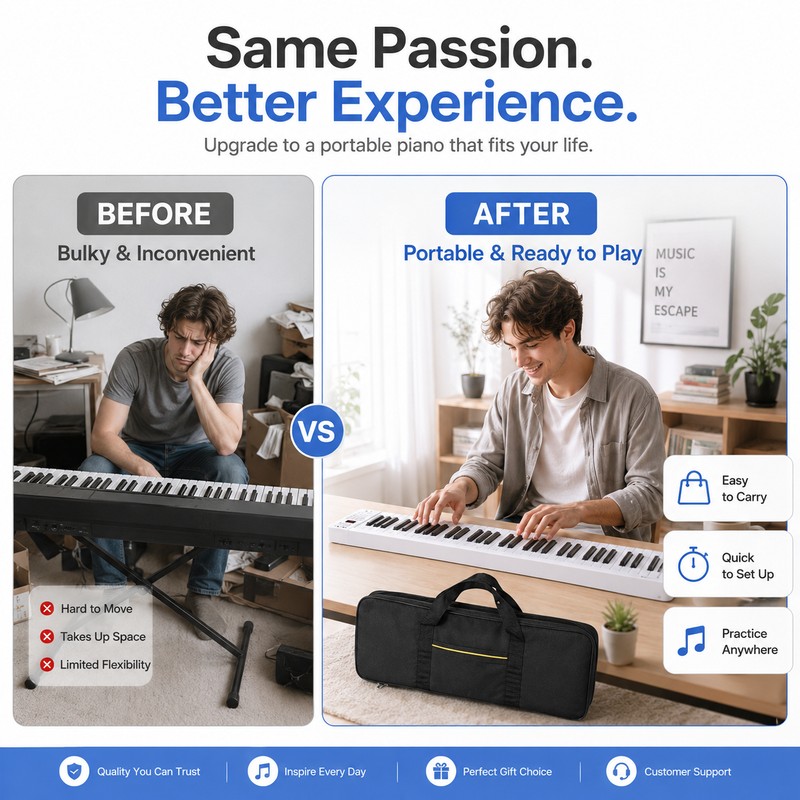 61-Key Foldable Piano Keyboard for Beginners – Portable Electronic Keyboard