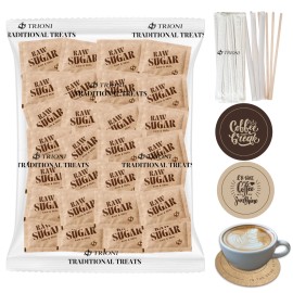 TRIONI Sugar Packets 110 - 230 ct - TRIONI Brown & Cane, Wholesome Turbinado & Organic - Raw - 110 count