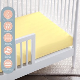 Pizuna 100% Cotton Fitted Cot Sheets Mellow Yellow, 400 Thread Count Long Staple Cotton Fitted Cot Sheets 140 x 70 cm, Sateen Weave 15 cm Deep Fitted Sheets 1 PC Mellow Yellow