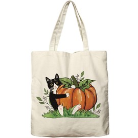 Dlzdn Fall Cat Pumpkin Canvas Tote Bag For Women Aesthetic Shopping Grocery Bag Beach Bag Gifts for Women Teacher Bag Reusable Grocery Bag Thanksgiving Day Gift