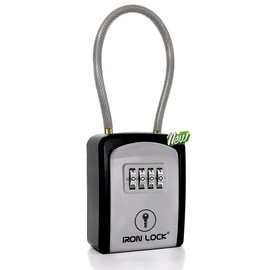 Iron Lock Iron Lock? - Key Lock Box Portable with Removable Cable Shackle Indoor Outdoor Waterproof 4 Digit Combination with Resettable Code with A B Switch Key Lockbox for Outside Hold Spare Keys for Realtors