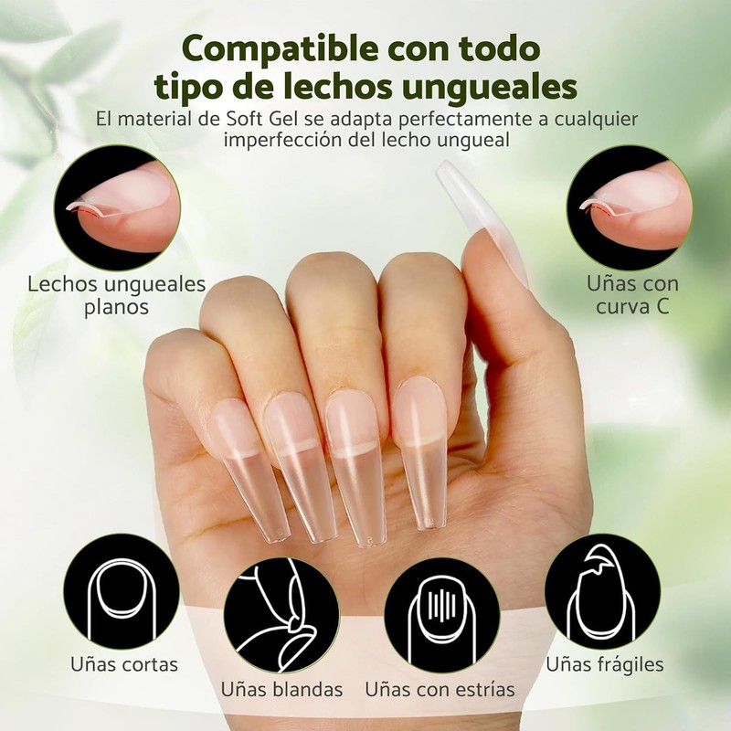 CHERIMOYA Kit Tips para Uñas Coffin 240pz + Pegamento 3x10ml