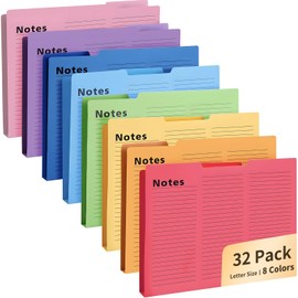 32PCS Colored File Folders, Notes Tabbed File Folders, File folders with tabs, Letter Size Lined, 1/3 Cut, 11.5 x 9.6 Inch, 8 Colors Document Storage for Home Office