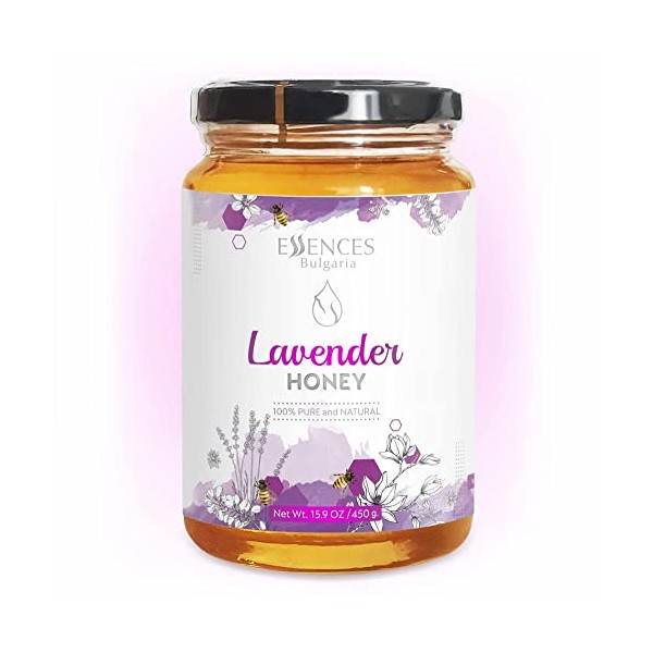 Essences Bulgaria Raw Lavender Honey 15.9 OZ | 450gr | Amazing Taste | 100% Pure and Natural | Without additives | Raw Bee Honey | Natural Sweetener | GMO-Free | Gluten-Free