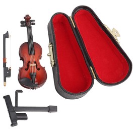 Yunxwd Miniature Violin Model, Wooden Violin Miniature Musical Instrument Model, Mini Violin Model with Stand, Bow, Case, Mini Violin Musical Instrument for Home Decoration, Dollhouse Decoration