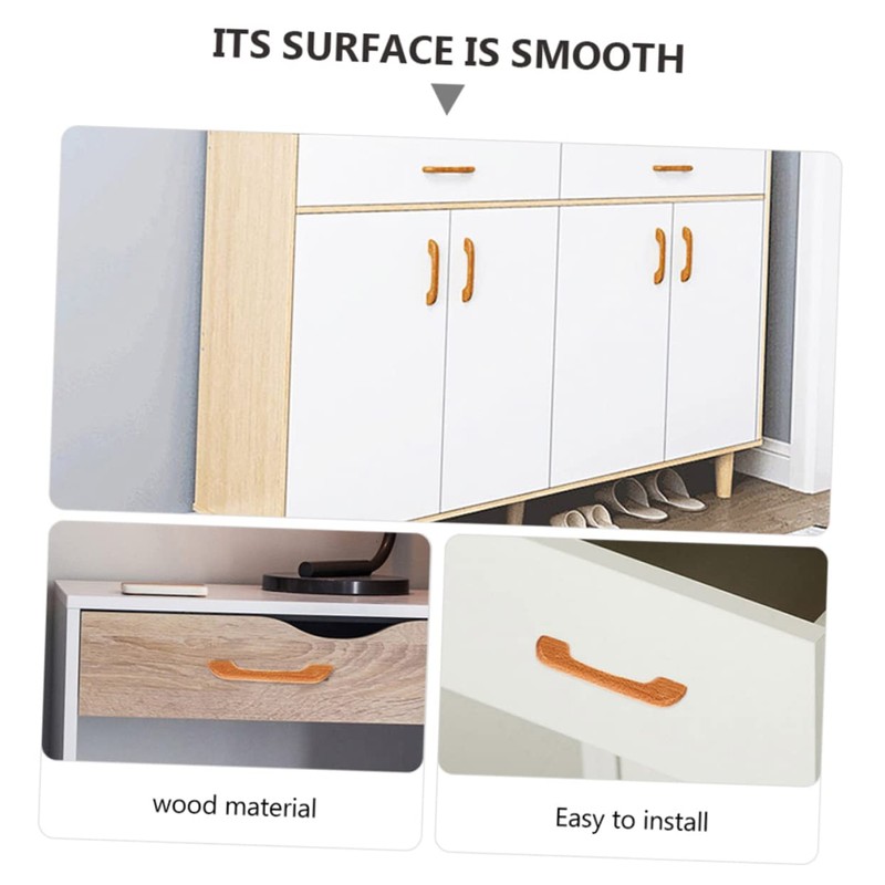 WOONEKY 5 Set Solid Wooden Cabinet Pull Handles Durable Furniture