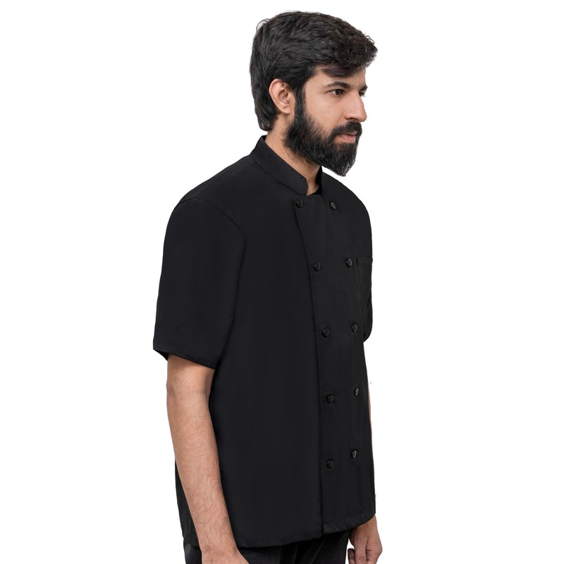 NexaKnit Chef Jacket/Chef Coat Short Sleeves (Black, Medium)