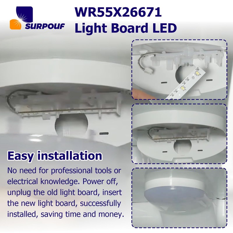 SURPOUF 2pcs WR55X26671Refrigerators LED Light Board Compatible With GE wr55X26671