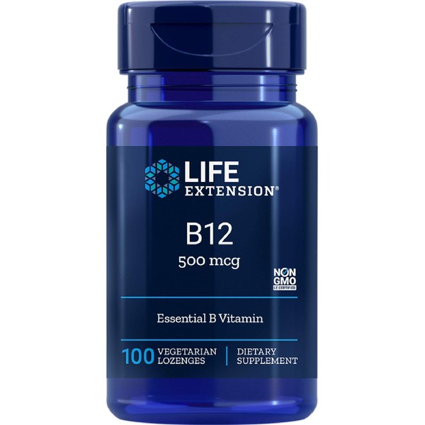 Life Extension Vitamin B12 Methylcobalamin 500mcg - Vitamin B12 Supplement For General Energy and Brain Health - Sugar Free Vegetarian Lozenges Dissolve in Your Mouth - Once Daily - 100 Count