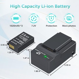 LP EN-EL20 EN-EL20a Battery and Charger, 2-Pack 1020mAh Batteries for Nikon Coolpix P1000, P950, DL24-500, Coolpix A, 1 AW1, 1 J1, 1 J2, 1 J3, 1 S1, 1 V3 Digital Camera