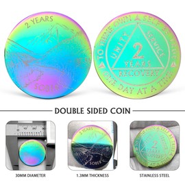 2 Year Sobriety Chip Colorful AA Coin Recovery Medallions One Day At A Time Sober Token Two Year Anniversary Sobriety Gifts for Men Women Alcoholics Anonymous Gifts