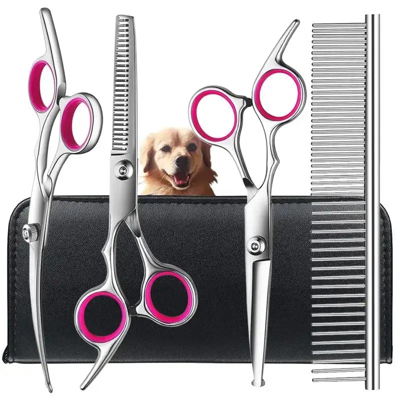 4pcs Premium Titanium Coated Dog Grooming Scissors with Safety Round
