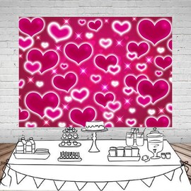 Dudaacvt 7X5FT Pink Heart Photo Backdrop 90s Backdrops for Photoshoot Valentine's Day Backdrop Women Men Happy Birthday Photography Background Banner Photo Booth Studio Props D765