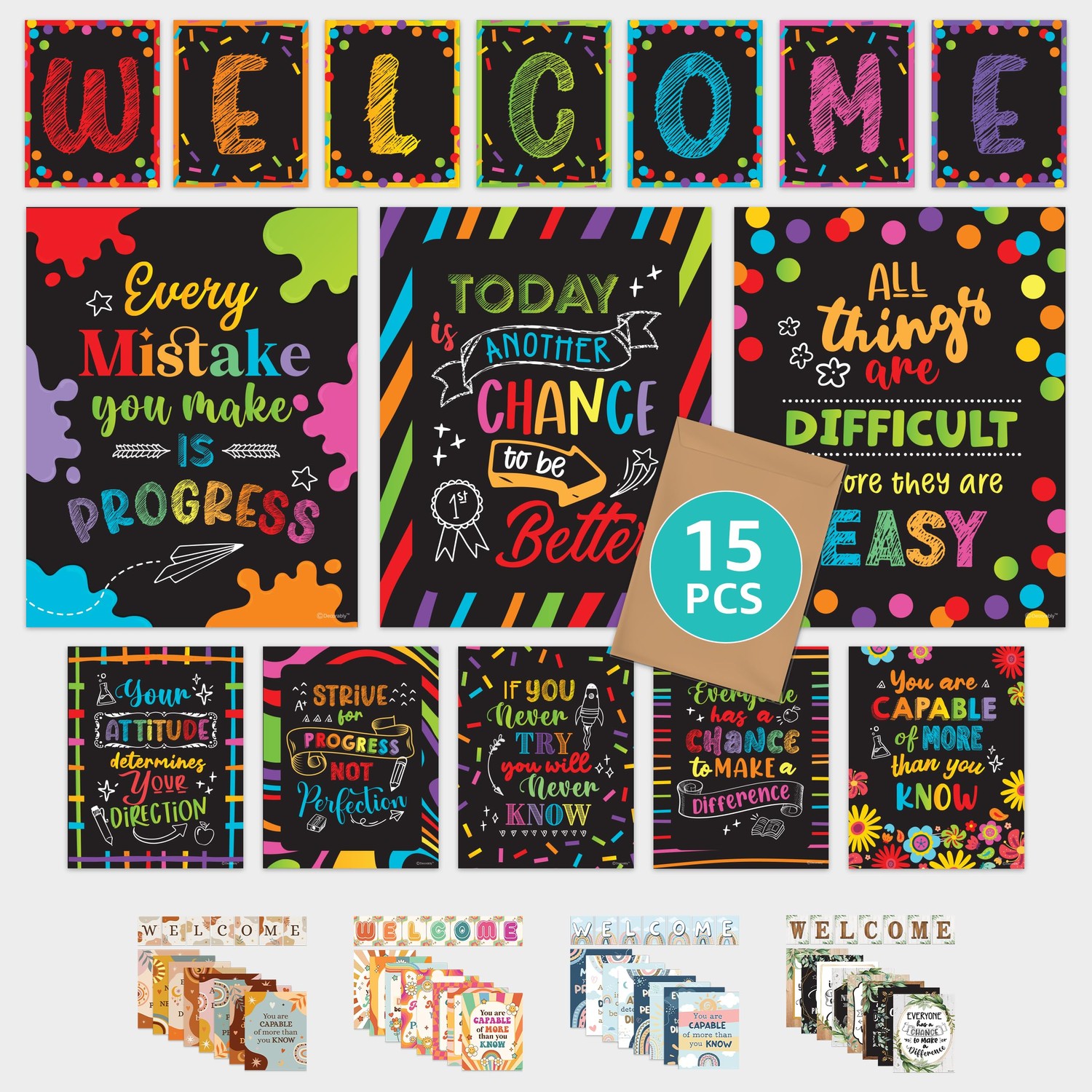 Decorably Welcome Posters for Classroom - 15 Welcome Bulletin Board Set ...