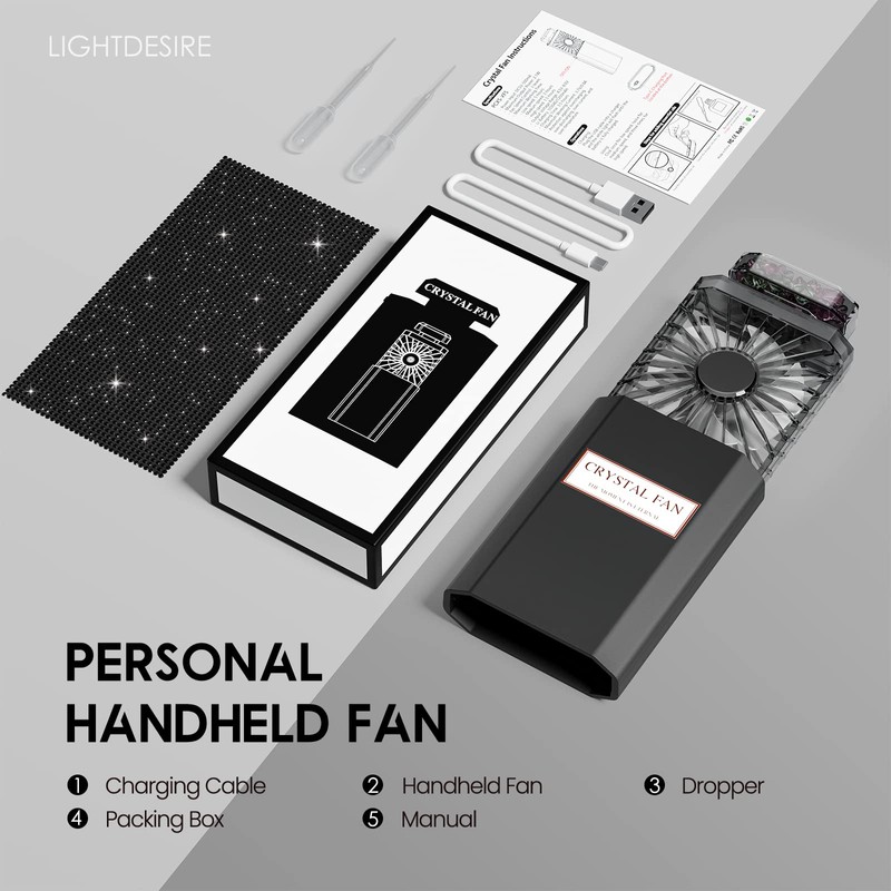 LIGHTDESIRE DIY Bling Crystal Rhinestones Handheld Fan, Mini Personal Fan,