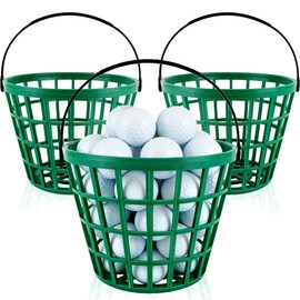 Spaluck 3 Pcs Golf Ball Basket Plastic Golfball Container Green Ball Bucket with Handle for Storage Accessories Stadium Hold 40-50 Balls