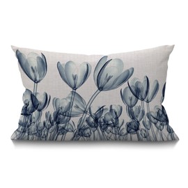 BGBDEIA Flower Cushion Cover 12x20 Inch Floral Field Tulip Crocus Sketch Rectangle Pillow Cases Home Decorative Cotton Linen Throw Pillow Cover for Bed Sofa 30 x 50 cm