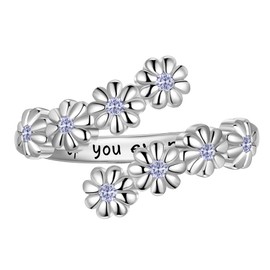LYTTMAB Dainty June Birthstone Alexandrite Daisy Sunflower Ring For Women, Sterling S925 Silver Birth Flower Ring, Ring for Mom Mother Daughter