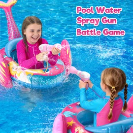 ASDGZD Kids Pool Floats with Water Gun, Mermaid Toddler Inflatable Pool Toys for Kids Age 3-8 Years Old, Summer Outdoor Water, Beach, Swimming Pool Toys Gift for Girls