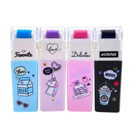 4 Pcs Cute Eraser, Cartoon Roller Eraser Unicorn Themed Cute Rubber with Debris Catching for School Office Supplies